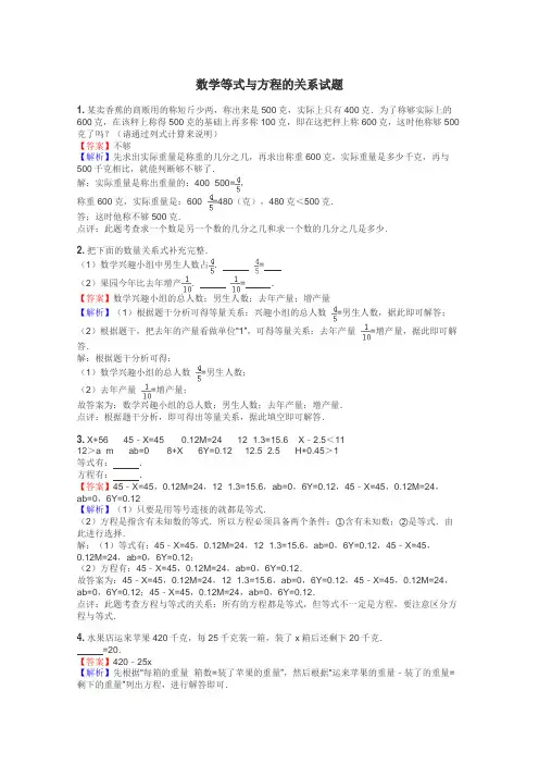 数学等式与方程的关系试题
