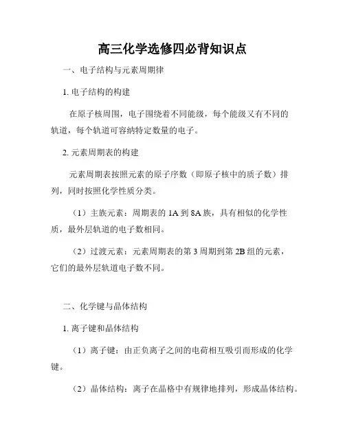 高三化学选修四必背知识点