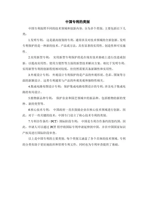 中国专利的类别