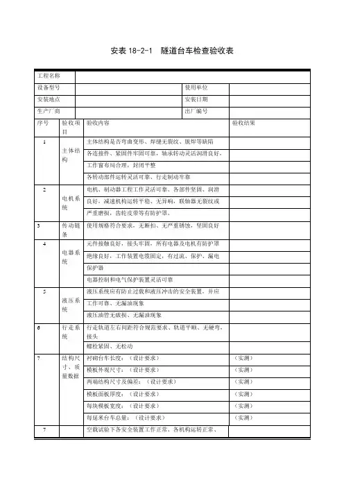 安表18-2-1 隧道台车检查验收表