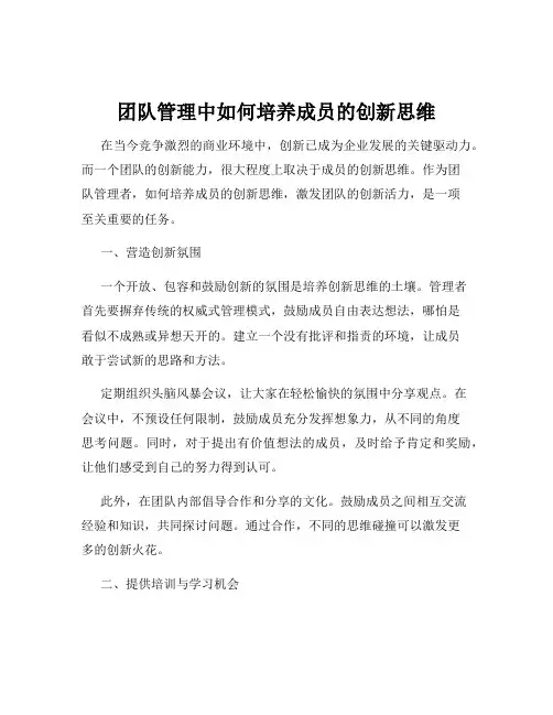 团队管理中如何培养成员的创新思维