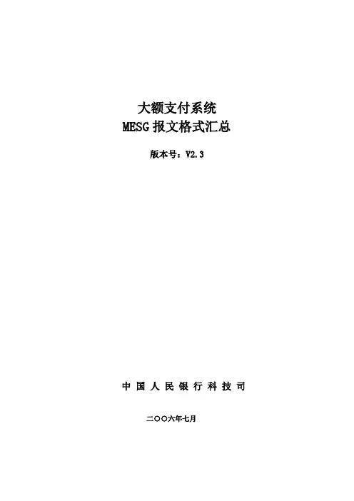 大额支付系统报文格式汇总