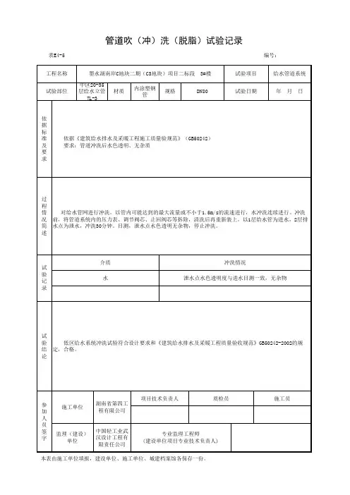 管道吹(冲)洗(脱脂)试验记录