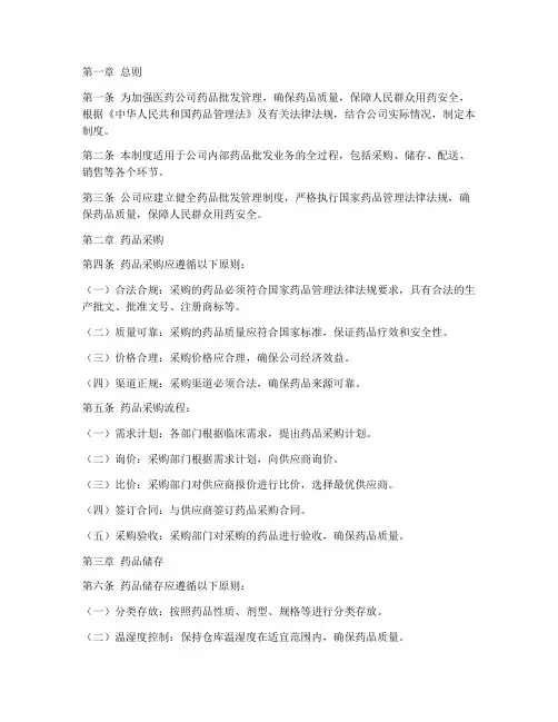 医药公司药品批发管理制度