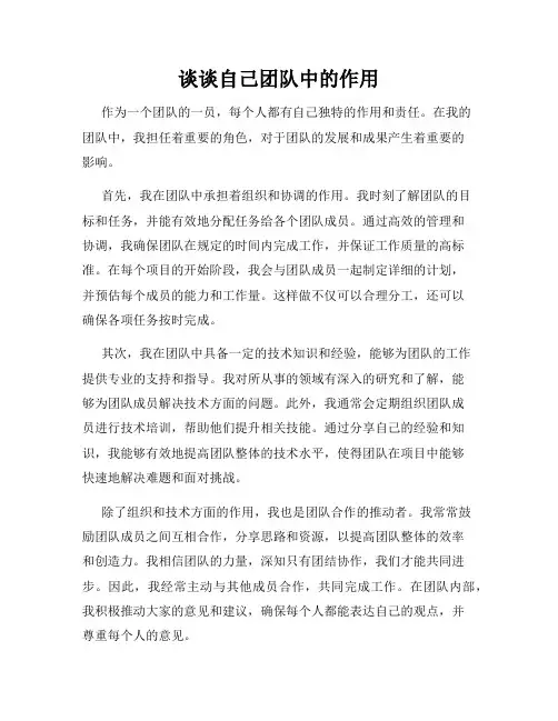 谈谈自己团队中的作用