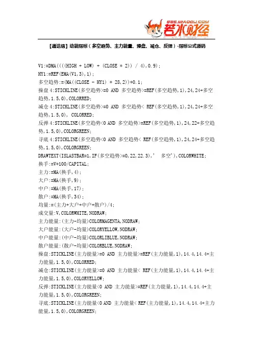 【股票指标公式下载】-【通达信】动能指标(多空趋势、主力能量、操盘、减仓、反弹)