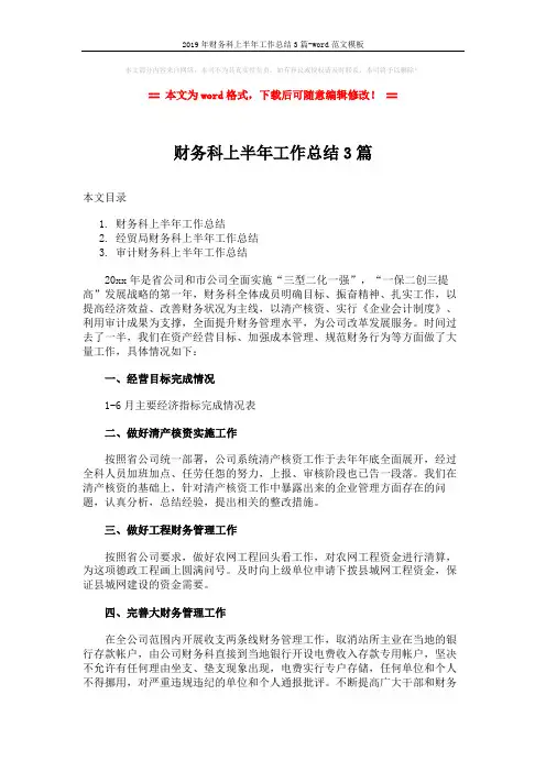 2019年财务科上半年工作总结3篇-word范文模板 (4页)