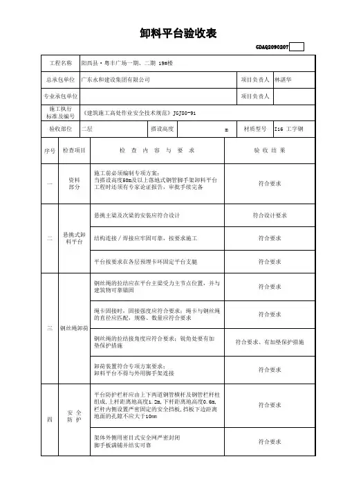 卸料平台验收表