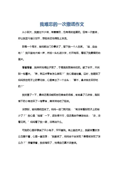 我难忘的一次撒谎作文