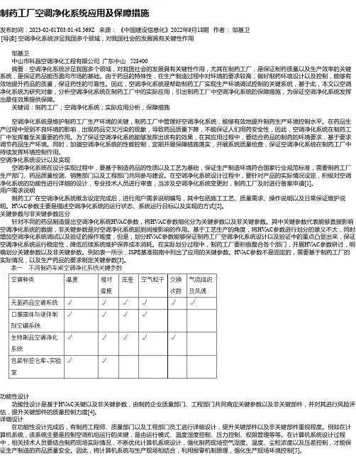 制药工厂空调净化系统应用及保障措施