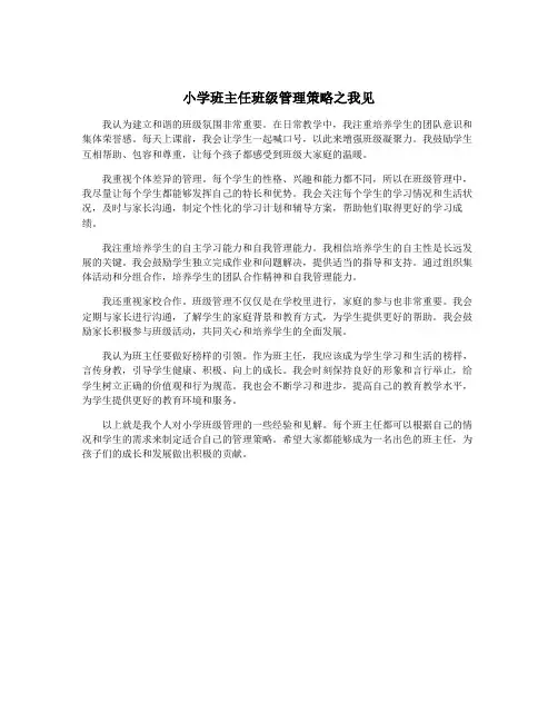 小学班主任班级管理策略之我见