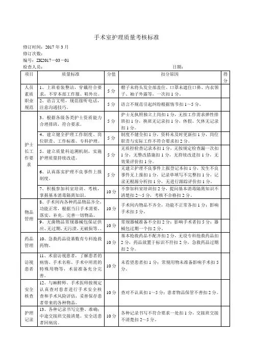手术室护理质量考核标准