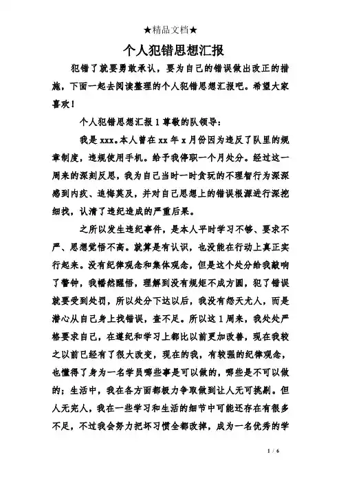 个人犯错思想汇报