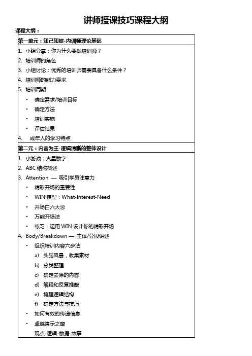 讲师授课技巧课程大纲