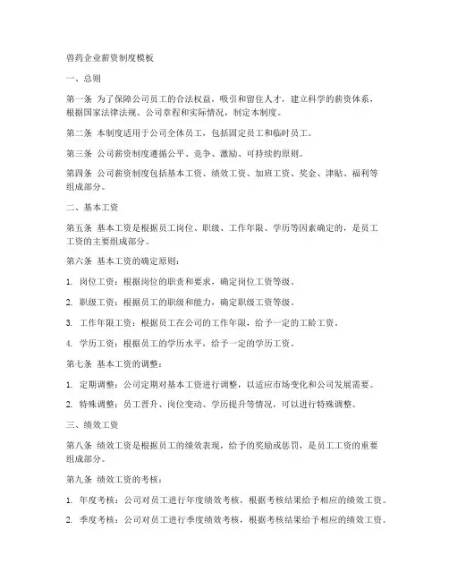 兽药企业薪资制度模板