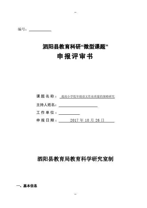 “微型课题”申报评审书