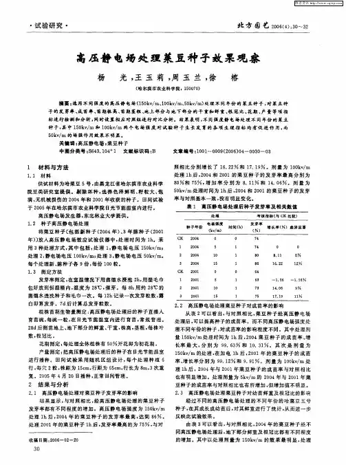 高压静电场处理菜豆种子效果观察