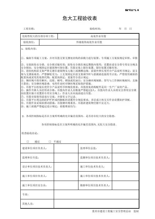 危大工程验收表(吊篮脚手架)