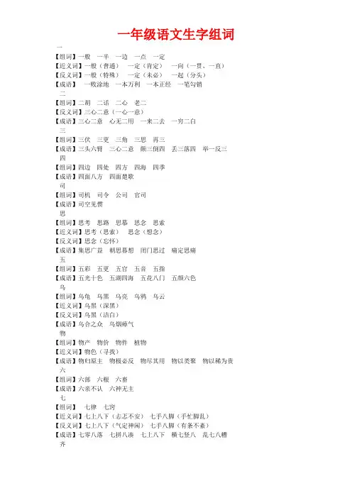2021部编版(统编版)小学一年级下册生字组词、近反义词、成语大全