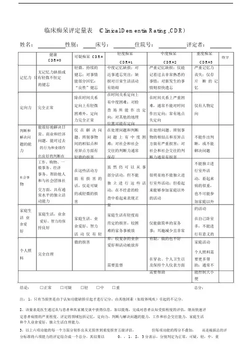 临床痴呆评定量标准表格.doc