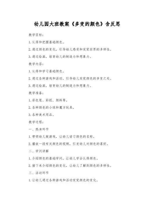 幼儿园大班教案《多变的颜色》含反思
