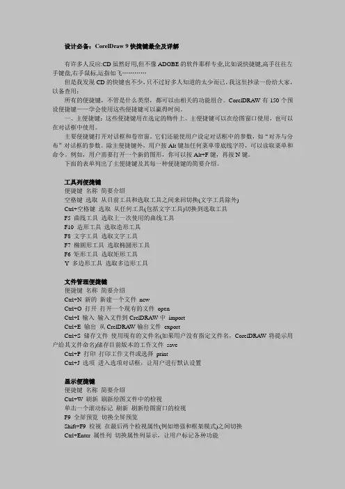 设计必备:CorelDraw 9快捷键最全及详解