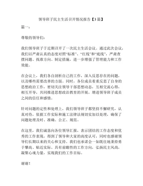 领导班子民主生活召开情况报告【3篇】