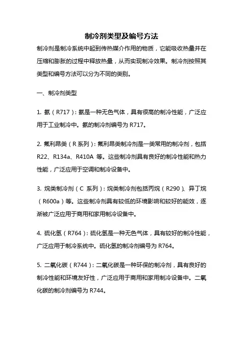 制冷剂类型及编号方法