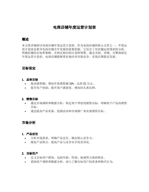 电商店铺年度运营计划表