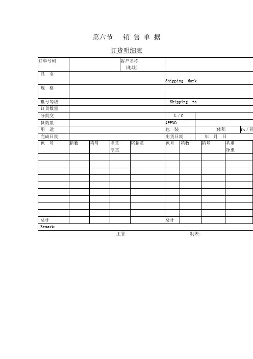 订货明细表(表格模板、doc格式)