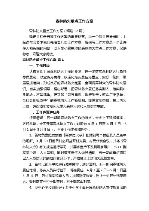 森林防火重点工作方案（精选12篇）