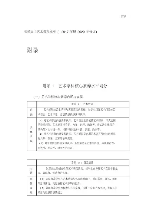 2020年普通高中艺术课程标准(版修订)-艺术学科核心素养水平划分
