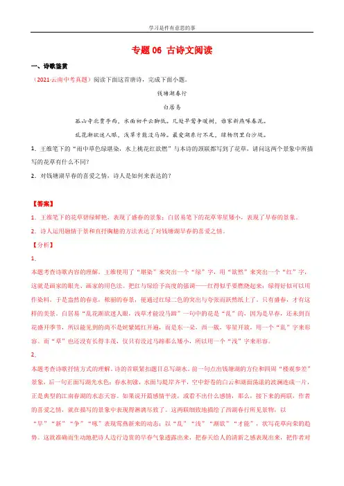 专题06 古诗文阅读-2021年中考语文真题分项汇编 (全国通用)(第1期)(解析版)