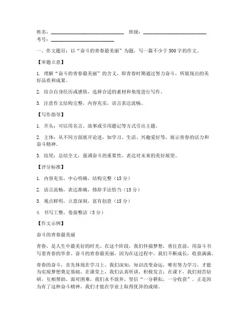 中考试卷语文作文答题卡