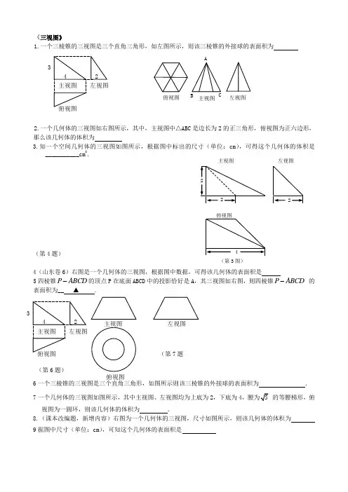 高中数学立体几何三视图专题