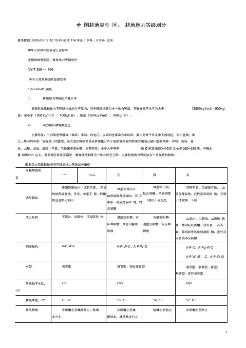 耕地类型区地力等级划分