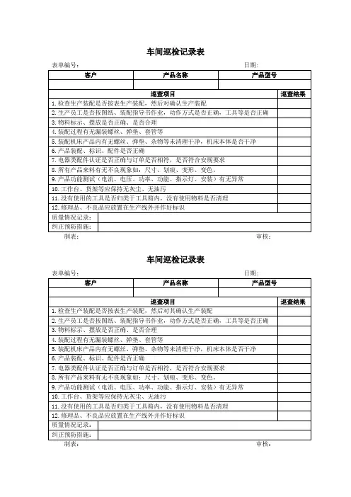 车间装配巡检记录表