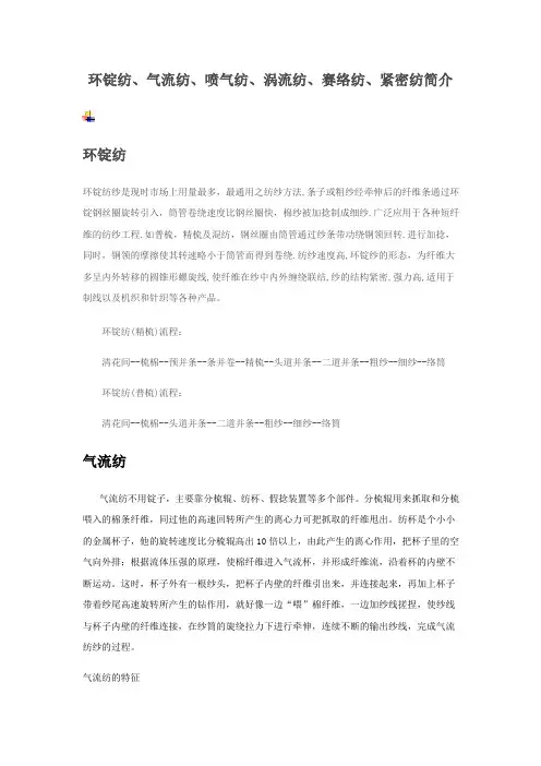 环锭纺气流纺喷气纺涡流纺赛络纺紧密纺简介