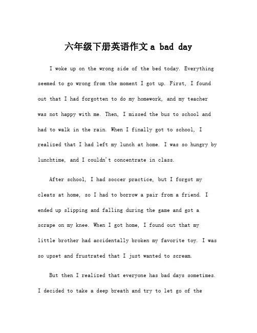 六年级下册英语作文a bad day