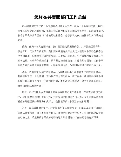 怎样在共青团部门工作总结