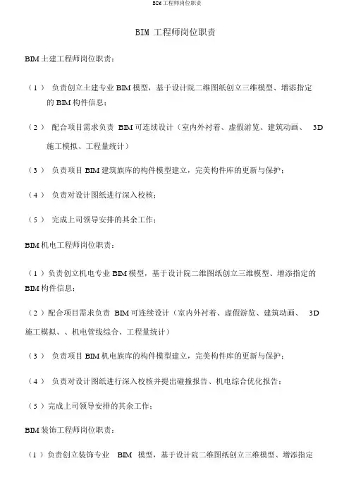 BIM工程师岗位职责