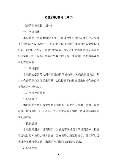 公益创投项目计划书
