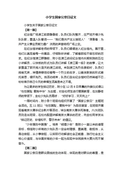 小学生关于国家公祭日征文