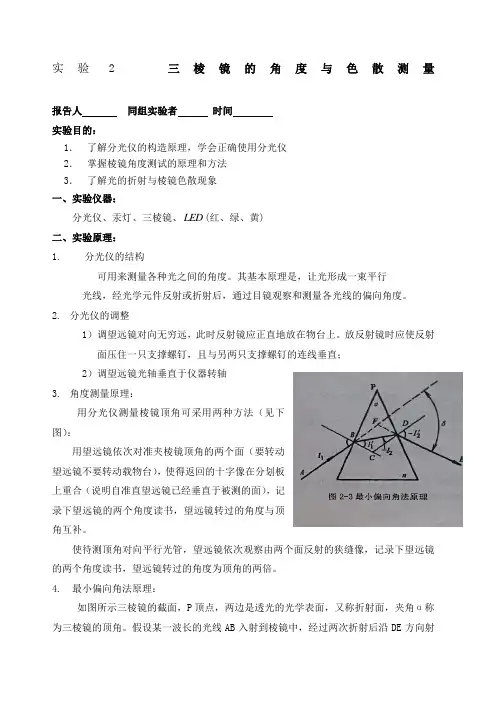 棱镜的角度和色散测量