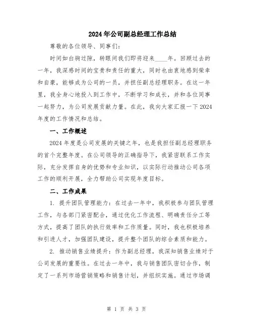 2024年公司副总经理工作总结