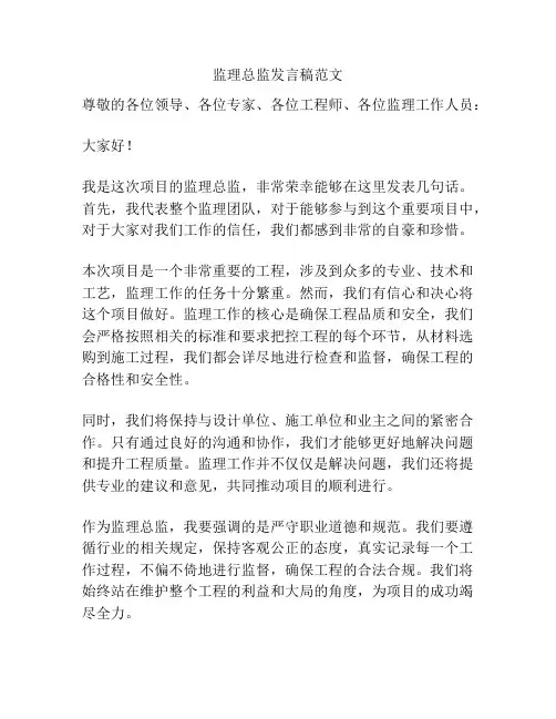 监理总监发言稿范文