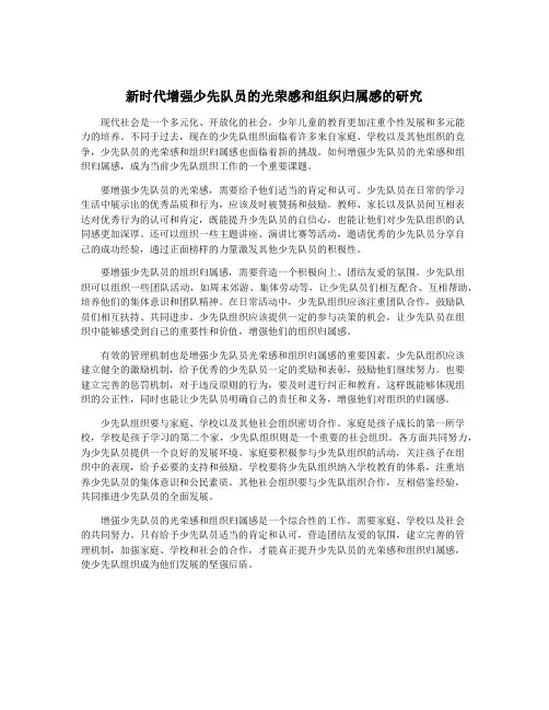 新时代增强少先队员的光荣感和组织归属感的研究