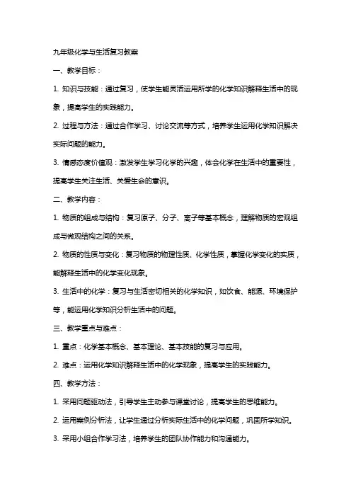 九年级化学与生活复习教案