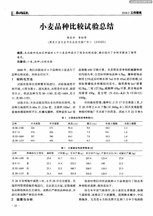小麦品种比较试验总结