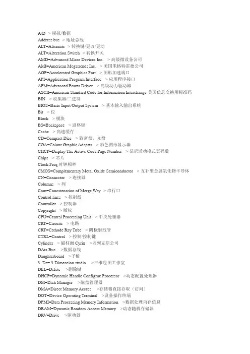 计算机硬件英汉对照